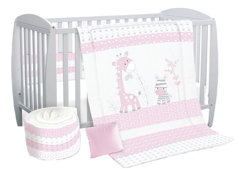 Set Edredón Para Cuna Viajera Jirafitas Rosa