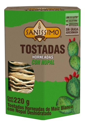 5 Pzas Tostadas De Maíz Sanissimo Horneadas Con Nopal 220 G