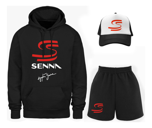 Conjunto Buzo Canguro + Bermuda + Gorra - Ayrton Senna