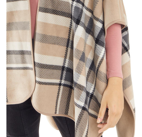 Poncho/capa Abrigador Polar Fleece Holly Land Beige De Dama