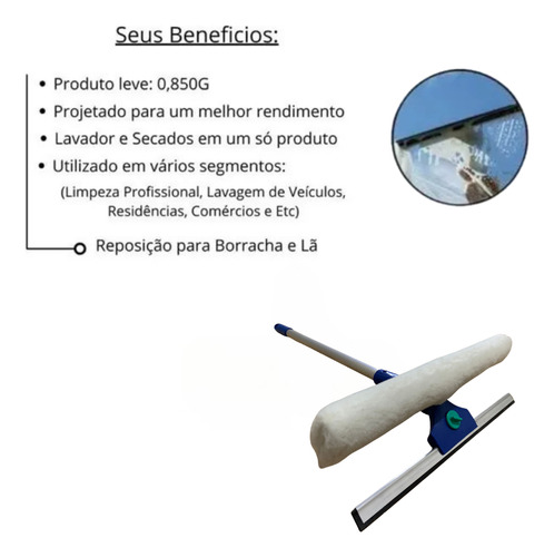 Rodo Combinado Limpa Vidros 25cm Cabo 50cm