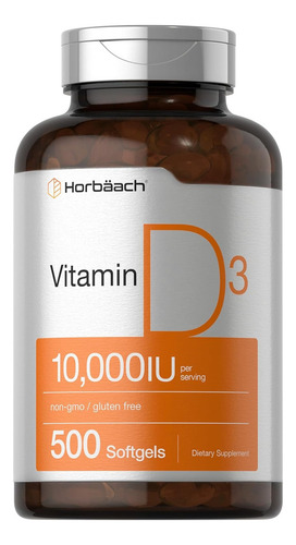 Vitamina D3 10,000iu Con 500 Softgels Horbaach Hecho En Usa Sabor Sin Sabor