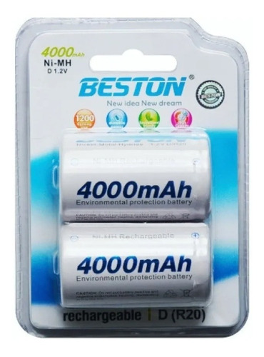 Batería Recargable Beston 4000 Mah Ni-mh Tipo D R20 1.2 V 