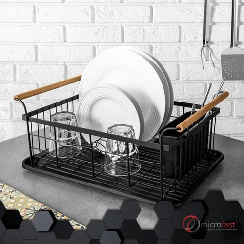 Imagen 8 de 10 de Seca Platos Escurridor Acero Negro Bandeja Cubiertos Y Vasos