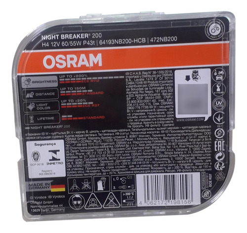 Par Lâmpada Osram Night Breaker 200 H4 60/55w 12v