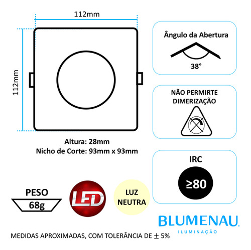 Kit 3 Spot Super Led Quadrado Embutir 8w Branco Neutro 4100k