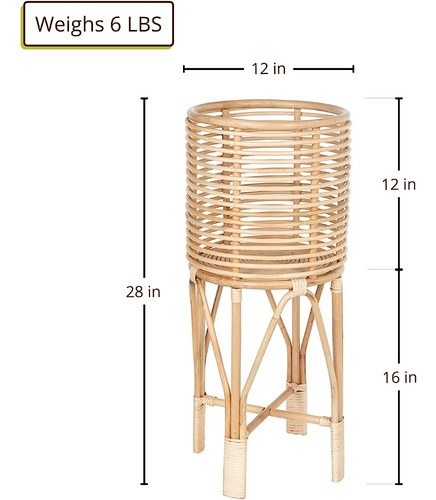 Kouboo Rattan Indoor Plant Stand, Mediano, Natural Planter B
