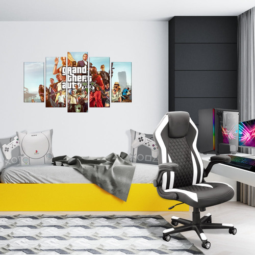 Imagem 2 de 2 de Quadro Mosaico Decoração 5 Peças Gta V Mod 02