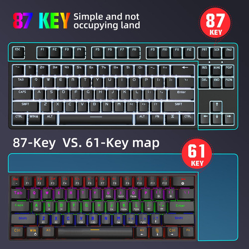 87 Teclas Teclado Mecânico Com Fio Interruptores Preto