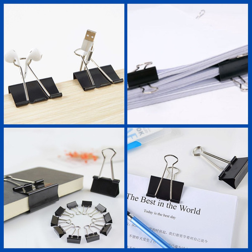 Prendedor De Papel Binder Clip 41mm Pote Com 24 Peças Metal Cor Preto