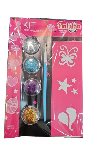 Kit Maquillaje Artistico Glitter X4 + Stencil Pintafan