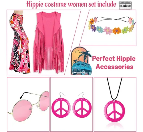Funmular Trajes De Los Años 70 Para Mujer Disfraz Hippie Col