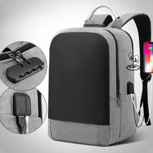 Mochila ManoThor Antifurto Executiva Com Cadeado Trava Segurança Conector USB Saída Fone Ouvido Porta Notebook Resistente Reforçada Grande Anti Furto Masculina Feminina Trabalho Faculdade Escola