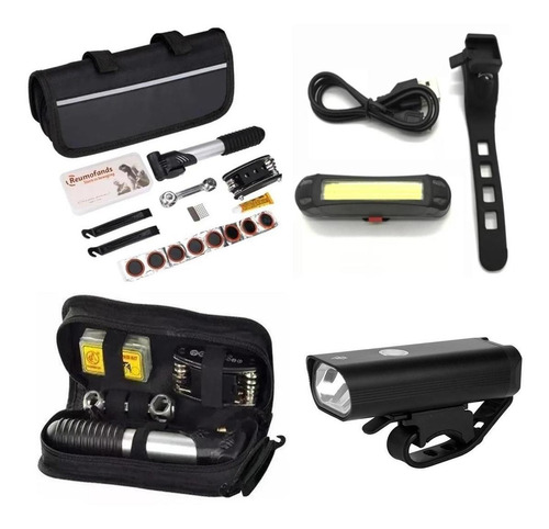 Kit Bike Bolsa Acessórios Farol 400 Lumens E Pisca Traseiro