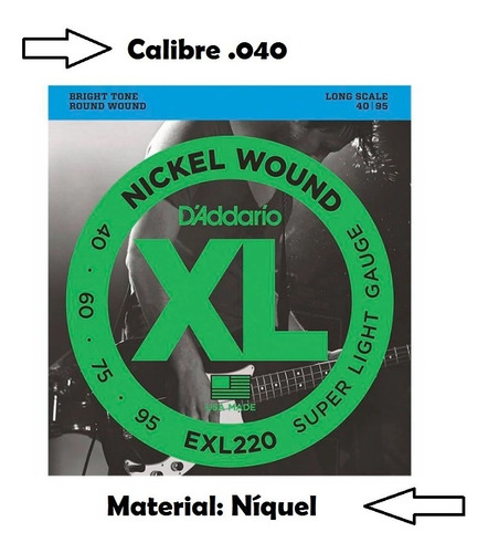 Encordoamento Baixo Daddario 4 Cordas Exl220 - 040 - 095