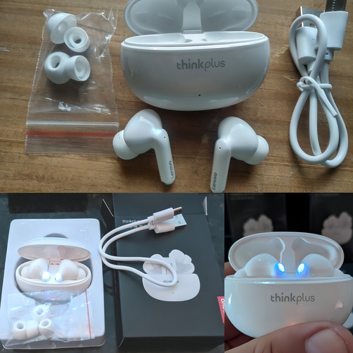 Fone De Ouvido In-ear Sem Fio Lenovo Bluetooth He05 Xt88 Branco Com Luz Azul Led