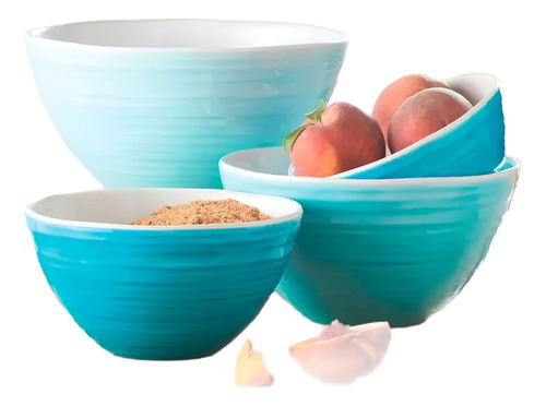 Juego De Tazones Bowls Recipientes De Melanina Con Tapa. Color Agua
