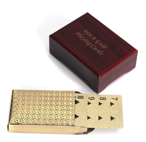 Cartas De Póquer Chapadas En Oro Con Caja De Madera Para Fie