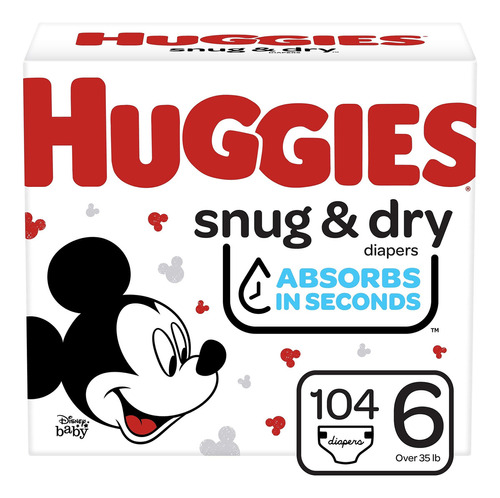 Huggies Snug & Dry Panales Para Bebe, Talla 6, 104 Unidades