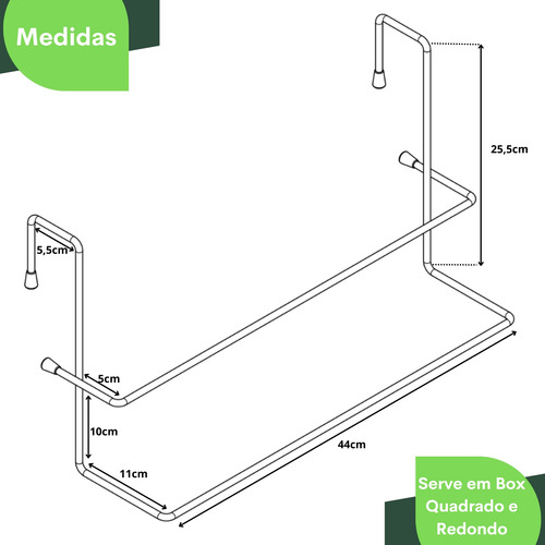 Toalheiro Para Box Porta Toalha Duplo Cromado U.arm