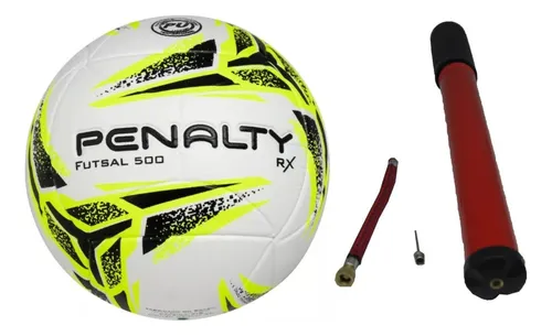 Bola De Futsal Penalty Rx 500 + Bomba De Ar C/agulha Cor Branco/preto/amarelo