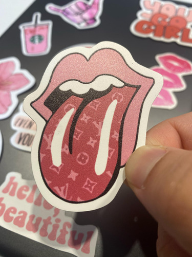 Stickers Calcos Mix Rosa X10 Vinilo Resistente Agua Termo