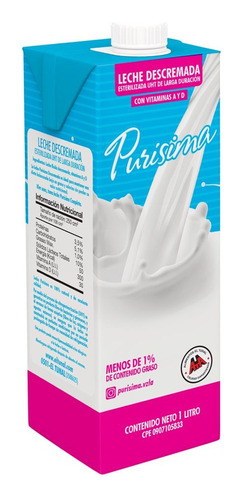 Caja 12 Leche Descremada Liquida Purisima Uht 1lt 0219 Ml.