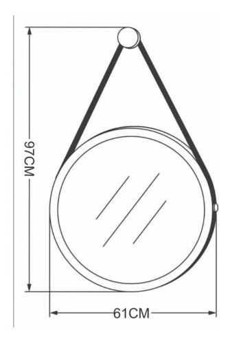 Espelho Redondo Decorativo Com Alça 60cm Ø - Cor Preto