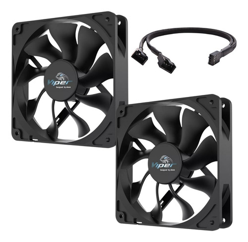 Kit 2x Fans Akasa Viper Black 120mm S-flow Pwm + Splitter Led Sem Led