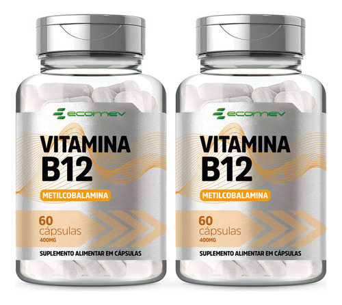 2x Vitamina B12 Metilcobalamina (100% Absorção) 400mg 120cáp Sabor Sem Sabor