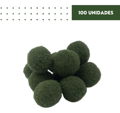 Pompom Verde Musgo 14mm - Com 100 Unidades - Mgx
