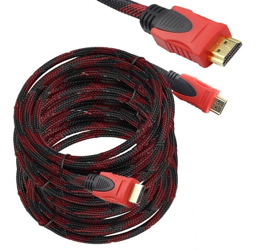 Cable Hdmi Uso Rudo Full Hd Pantalla Laptop Pc Xbox Ps4 10m Color Negro/Rojo