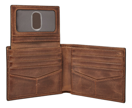 Cartera Plegable Hombre Fossil Ml3771200 Derrick Piel Café