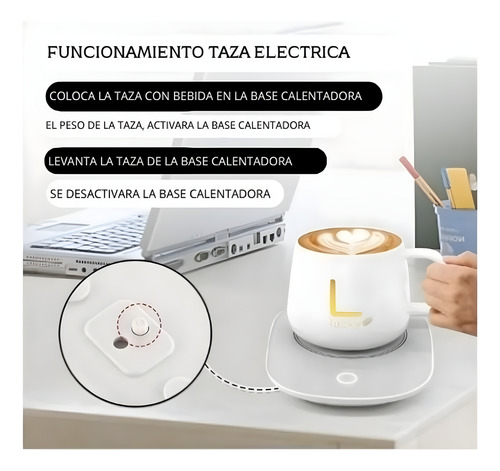 Taza Con Calentador Electrico 55° Taza De Café Y Bebidas Verde Oscuro