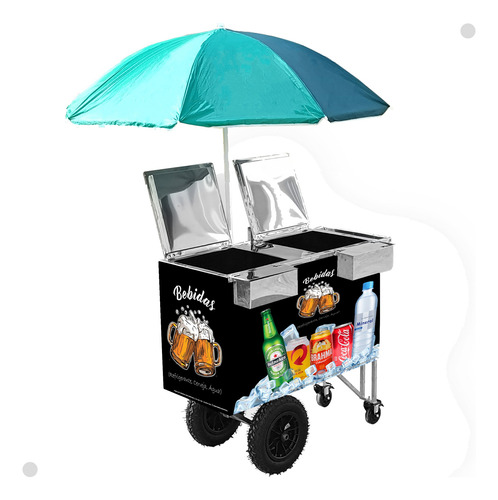 Carrinho Duas Cubas Duplo Inox Açaí Refrigerantes Sucos