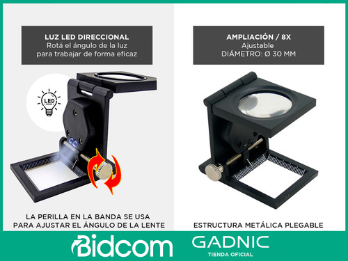 Lupa Cuenta Hilos 4 Gadnic Luz Led Direccional 8x Ajustable