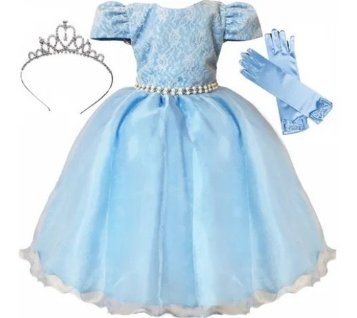 Vestido Infantil Princesalaurora Fiesta +corona Y Guantes