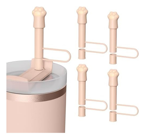 4 Tapas De Popote De Silicona Con Diseño De Pata De Gato Par