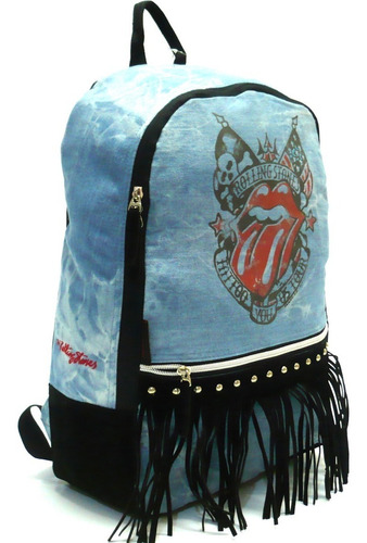 Mochila Jeans Feminina The Rolling Stones Franja Costas G