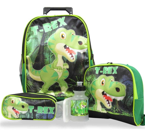 Kit Escolar Infantil Mochila De Rodinhas Dinossauro T-rex G