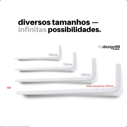 25cm - Mão Francesa Cantoneira Branca Reforçada - Rio Design99 - Ferro Aço Suporte Para Prateleira Resistente Industrial Prateleira Madeira Bancada Estante Triangular S50
