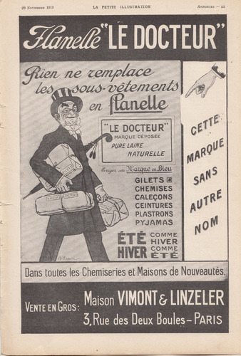 1913 Publicidad Francia Vestimentas Flanelle Le Docteur