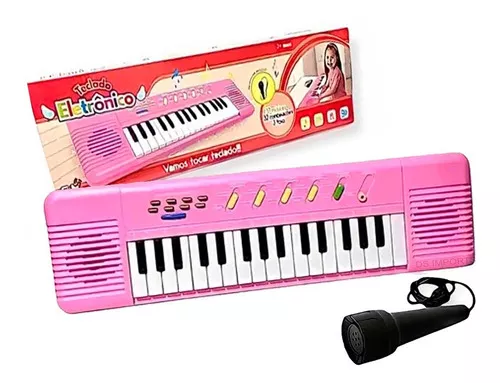 Teclado Piano Microfone Rosa menina Brinquedo musical Infantil