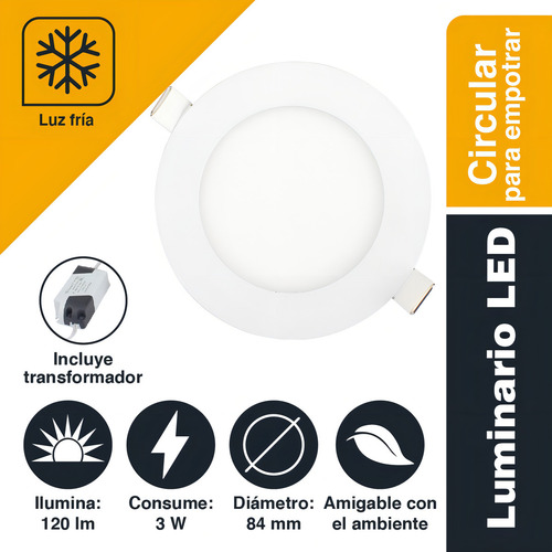 Luminario Sanelec Led 3w Luz Fría Lampara Techo Color Blanco