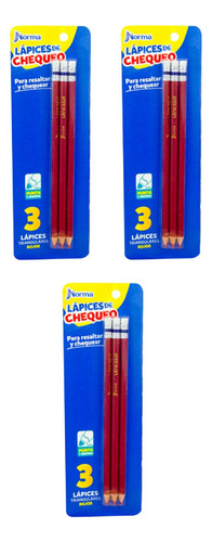 Lápiz Checador Triangular C/ Goma Rojo Norma Blíster 12 Pz