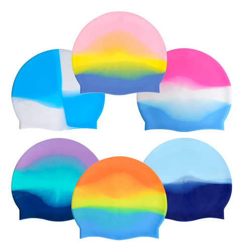 W Gorro De Natacion De Silicona De 6 Piezas Para Ninos Y