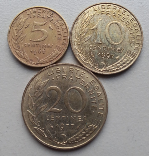Lote De 3 Monedas De 5, 10 Y 20 Centimes De Francia.