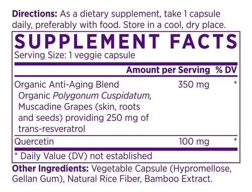 Suplemento Naomi Organic Trans Resveratrol 250 Mg Con Querce