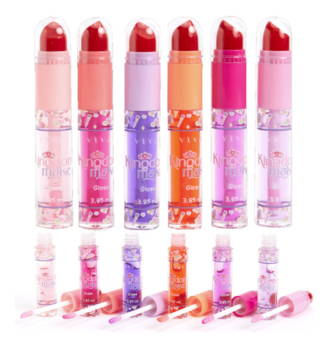 6 Lip Gloss Batom Duo Kingdom Make 3117- Kit Vivai Atacado J