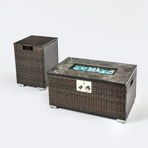 Mesa De Fuego Rectangular Para Exteriores Con Tapa De Tanque